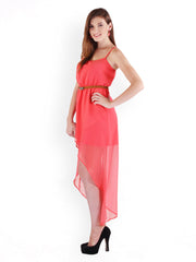 20D Coral Pink High-Low Dress