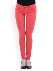 20D Women Coral Pink Cotton Stretch Slim Fit Jeans