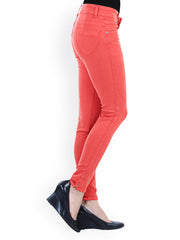 20D Women Coral Pink Cotton Stretch Slim Fit Jeans