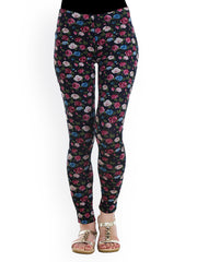 20D Women Black Floral Print Ankle Length Leggings