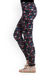 20D Women Black Floral Print Ankle Length Leggings