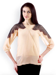 20D Women Beige Sheer Top