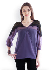 20D Women Purple Sheer Top