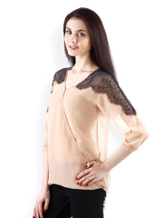 20D Women Beige Sheer Top