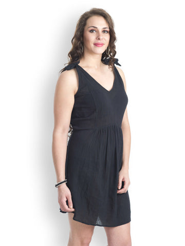 499 Black Knotted Fit &amp; Flare Dress