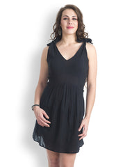 499 Black Knotted Fit &amp; Flare Dress