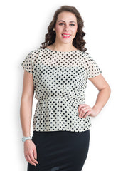 499 Black &amp; White Polka Dot Printed Peplum Dress