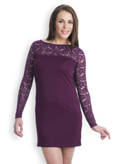 499 Purple Shift Lace Dress