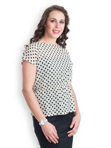 499 Black &amp; White Polka Dot Printed Peplum Dress