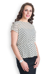 499 Black &amp; White Polka Dot Printed Peplum Dress