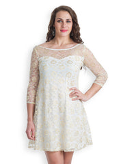 499 White Lace Fit &amp; Flare Dress