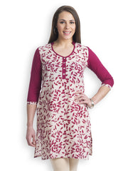 499 Women White &amp; Red Printed Kurta