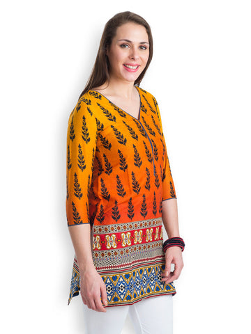 499 Women Orange Printed Kurta