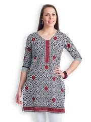 499 Women White &amp; Black Printed Kurti
