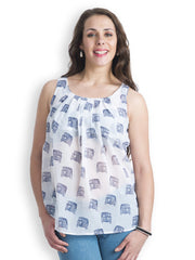 499 Women White Autorickshaw Print Top