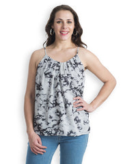 499 Grey &amp; Black Women Printed Spaghetti Top