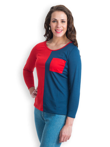 499 Women Red &amp; Navy Top