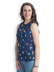 499 Women Navy Butterfly Print Top