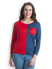 499 Women Red &amp; Navy Top