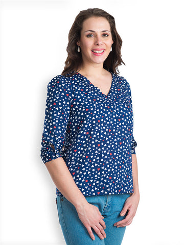 499 Women Navy Printed Top