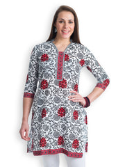 499 Women White &amp; Black Floral Print Kurti