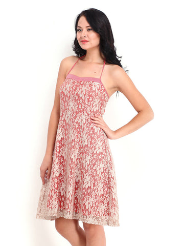 AND by Anita Dongre Beige &amp; Pink Lace A-line Dress
