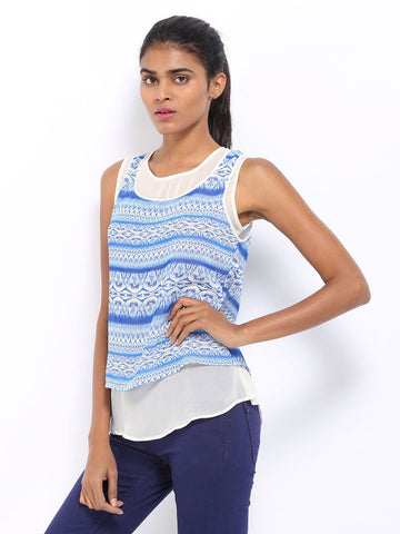AND by Anita Dongre Women Blue &amp; White Layered Top