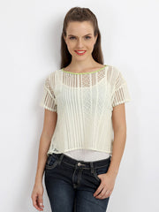 AND by Anita Dongre Women Cream Coloured Lace Crop Top