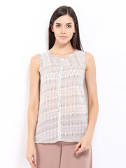 AND by Anita Dongre Women Off-White &amp; Grey Printed Top
