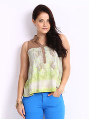 AND by Anita Dongre Women Green &amp; Beige Printed Top