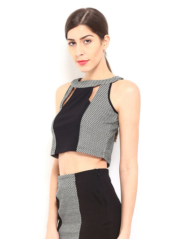 AND by Anita Dongre Women Black &amp; Off-White Printed Crop Top