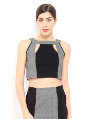 AND by Anita Dongre Women Black &amp; Off-White Printed Crop Top