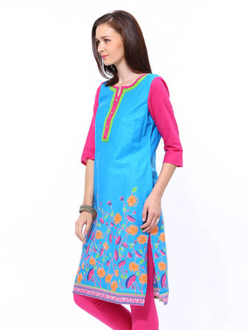 Aurelia Women Blue Floral Print Kurta