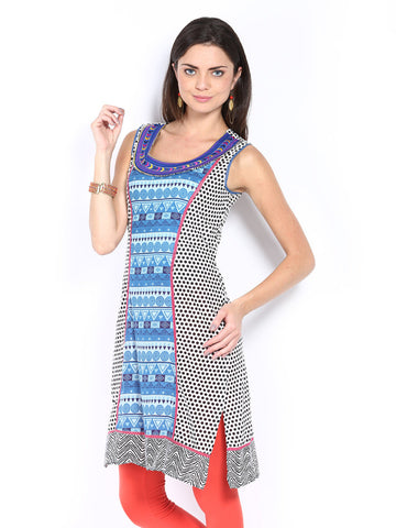 Aaboli Women Black &amp; White Printed Kurta