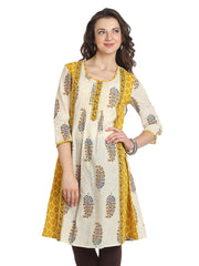 Aaboli Women Off-White &amp; Yellow Printed Kurta