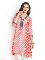 Aaboli Women White &amp; Red Printed Kurta
