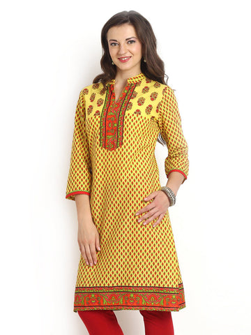 Aaboli Women Yellow Printed Kurta