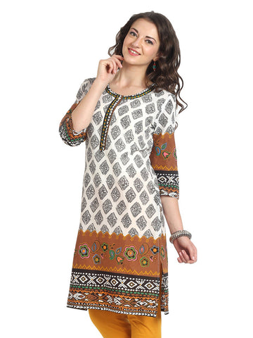 Aaboli Women White &amp; Black Printed Kurta