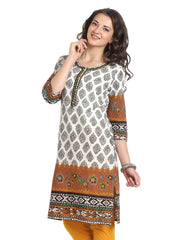 Aaboli Women White &amp; Black Printed Kurta