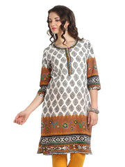 Aaboli Women White &amp; Black Printed Kurta