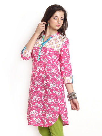Aaboli Women Pink &amp; White Printed Kurta