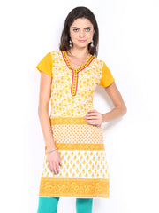 Aaboli Women Off-White &amp; Orange Printed Kurta