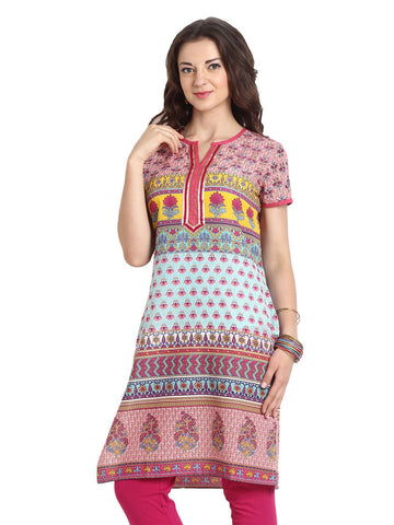 Aaboli Women Pink &amp; Blue Printed Kurta