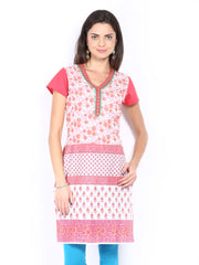 Aaboli Women Pink &amp; White Printed Kurta