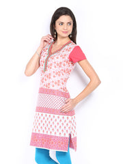 Aaboli Women Pink &amp; White Printed Kurta
