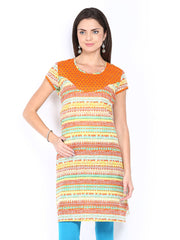 Aaboli Women Yellow &amp; Orange Printed Kurta