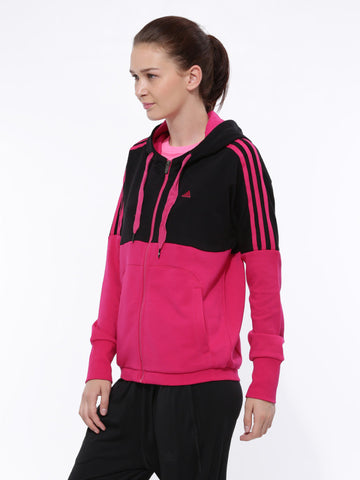 Adidas Women Pink &amp; Black ESS 3S SEAS TT Training Hooded Jacket