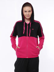 Adidas Women Pink &amp; Black ESS 3S SEAS TT Training Hooded Jacket