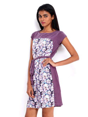 Amari West Purple Printed Fit &amp; Flare Dress