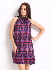Amari West Women Black &amp; Purple Printed Shift Dress